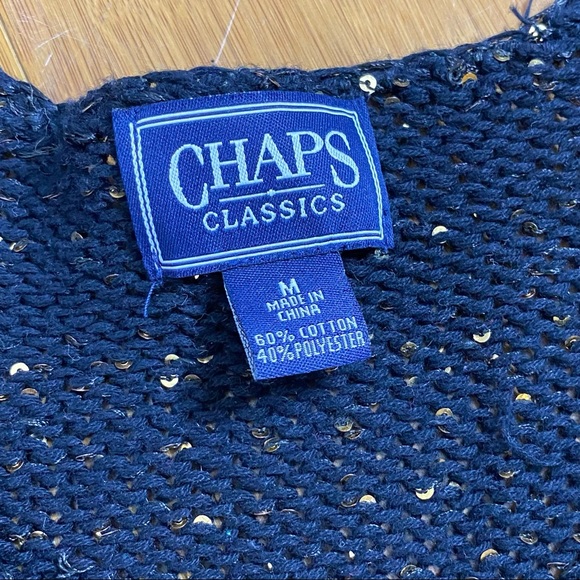 CHAPS sequin v-neck sweater black/gold M - Picture 3 of 6